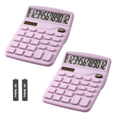 Imagem de NICOLEKAY Calculadora, visor LCD grande de 12 dígitos e botão sensível, calculadora de escritório de energia dupla de bateria solar, roxo (2 peças)