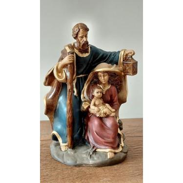 Imagem de Sagrada Família 27 cm – Gesso Premium Pintada à Mão | Imagem Religiosa Católica