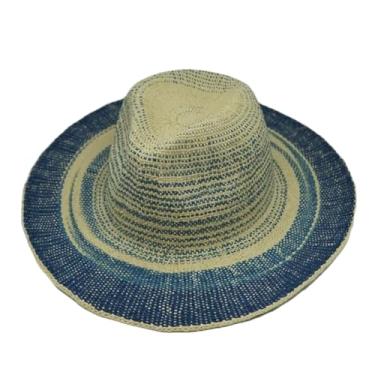Imagem de Chapéu de sol feminino de palha jazz masculino feminino casual aba larga panamá praia chapéu de palha azul e bege M 56-58 cm