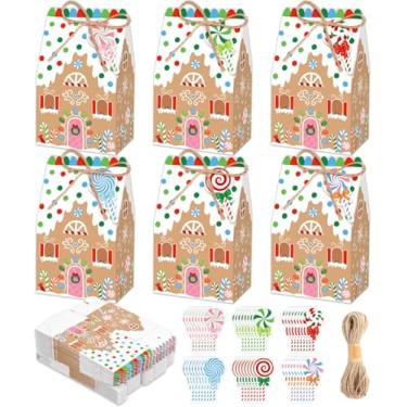 Imagem de Whaline 48 caixas de petiscos de Natal com etiquetas, bengala doce, pão de gengibre, recipientes de presente de papel com corda de cânhamo para biscoitos de Natal, lanches, presentes de festa