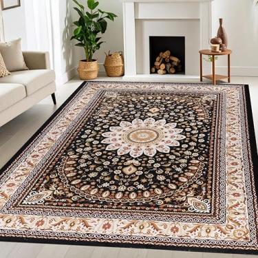 Imagem de Superior Tapete de área interna lavável com borda medalhão floral Milan, tapetes laváveis à máquina, para quarto, sala de estar, jantar, pisos de cozinha, suporte de algodão, tapetes de fácil limpeza