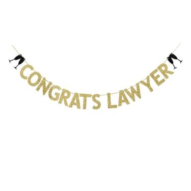 Imagem de SNFHWL Faixa de parabéns advogado, placa de festa de advogado, artigos de festa de parabéns, decoração de festa de formatura de direito, guirlandas douradas com glitter