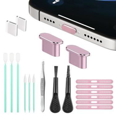 Imagem de Alto-falante de celular de malha metálica contra poeira para iPhone 17, plugue de poeira de porta de carregamento tipo C, conjunto de ferramentas de limpeza de escova de limpeza USB C para iPhone 15