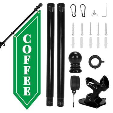 Imagem de Kit de bandeira de café ao ar livre com mastro – Faixa de lona dupla face resistente de 106 x 30 cm – Placa de loja comercial com suporte de metal para uso em café, loja ou restaurante (verde)