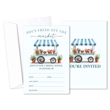 Imagem de Convites de chá de panela Shes Fresh Off The Maket com envelopes, convites de casamento Love In Bloom, convite de chá de panela para festa de noivado despedida de solteira, conjunto de 25 - B17