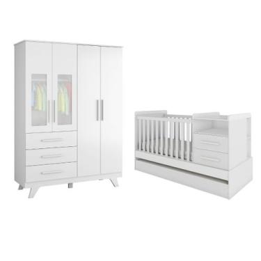 Imagem de Berço e Guarda Roupa Infantil 4 portas Moveis Peroba Retro Vini MDF Br