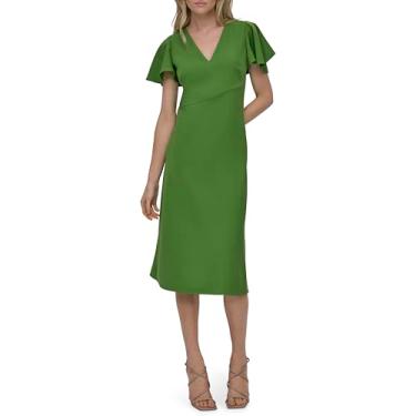 Imagem de DKNY Vestido midi feminino de manga curta com decote em V e bainha reta, Limão salgado, 38