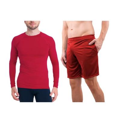 Imagem de Conjunto Camiseta Longa Light Masculina e Calção Masculino Bermuda Esportiva com Bolso Fitness Academia UV50+ Trygg (GG, Vermelho)