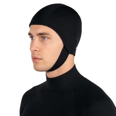 Imagem de Dizokizo Capuz de mergulho de neoprene para homens e mulheres, touca de natação térmica com alças de queixo, capa de cabeça de surfe de mergulho de 3 mm para esportes aquáticos, mergulho, caiaque