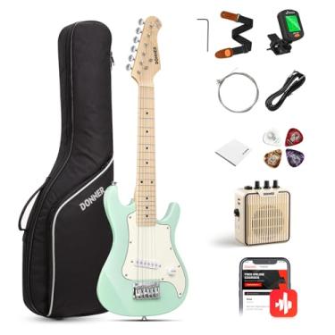 Imagem de Donner Kit de iniciantes para guitarra elétrica de 30 polegadas estilo ST mini tamanho ST guitarra elétrica Junior pacote verde com amplificador, bolsa 600D, sintonizador, palhetas, cabo, alça, cordas extras DST-100
