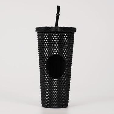 Imagem de MiniYoSexier Copo cravejado de 680 g com isolamento de parede dupla reutilizável texturizado com canudo (preto brilhante)