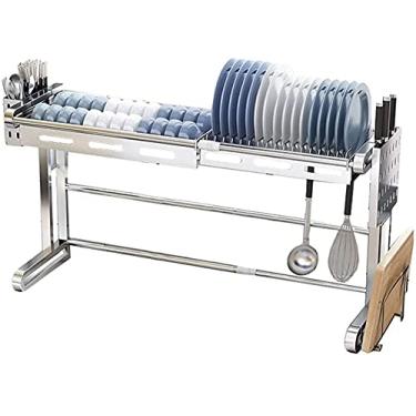 Imagem de Pia de cozinha prateleira de aço inoxidável utensílios de bancada escorredor de pratos multifuncional rack de drenagem de pia (cor: B) organizador de balcão (cor: B) (cor: B)
