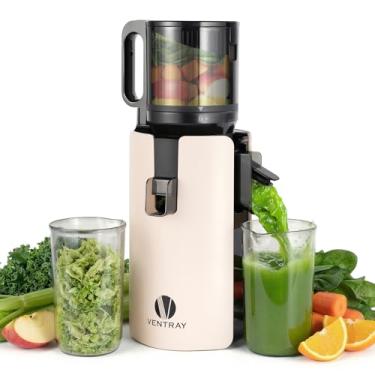 Imagem de Ventray Extrator de sumos e legumes, 120 mm Slow Juicer | 1,2 L Capacidade, prensado a frio, filtro duplo, pressão secundária, sem BPA, 250 W, fácil limpeza, para frutas e legumes, marfim