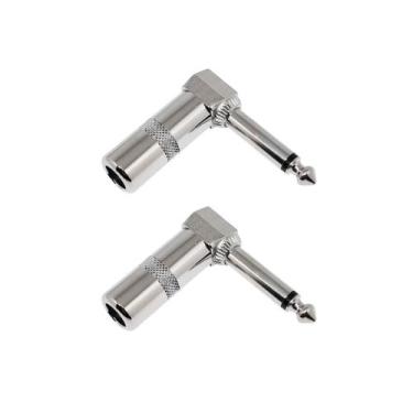 Imagem de Kit 2 Plugs P10 Macho Mono Em L Cromado 90º Profissional - MXT