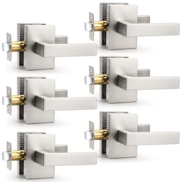 Imagem de Probrico Maçaneta interior de níquel acetinado, maçanetas de porta sem chave de passagem de placa longa, maçaneta de porta reversível para armário e corredor, pacote com 6