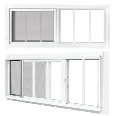 Imagem de BOBIBAN Pacote com 2 janelas de galpão, janela deslizante branca de 30,5 cm x 73,7 cm adequada para galinheiro, galpão, casa, celeiro - janela de popa com vidro temperado e tela de fibra de vidro (WH