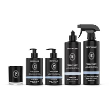 Imagem de Preston Lane Conjunto exclusivo para casa – limpador multiuso, sabão de louça, lavagem das mãos, creme para as mãos e vela perfumada | Essenciais de limpeza e cuidados alimentados por plantas com