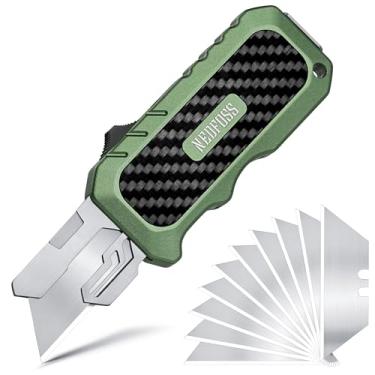 Imagem de Faca utilitária automática, cortador de caixa retrátil de alumínio de aviação premium, canivete de bolso resistente com clipe para dinheiro, lâminas substituíveis de segurança EDC com 10 lâminas