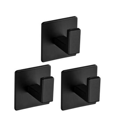 Imagem de NevStp 1/4 ganchos de parede autoadesivos pretos para pendurar chaves cabide porta roupão gancho cabide toalha suporte acessórios de banheiro, 3 peças