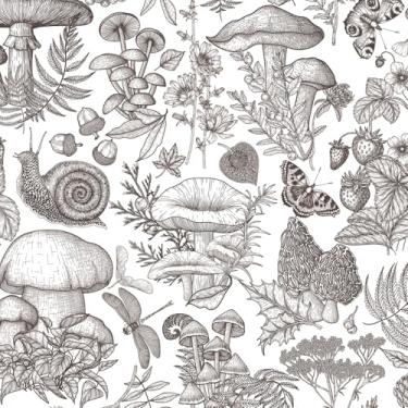 Imagem de FunStick Papel de parede marrom vintage cogumelos e insetos papel de parede para paredes de quarto 44,5 x 299,7 cm