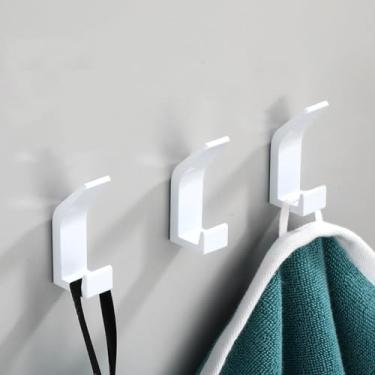 Imagem de NevStp Gancho duplo sem perfuração preto e branco para toalhas para roupas de banheiro, cabide, quarto, roupão, gancho, sala de estar, acessórios de cozinha, branco, 3 peças