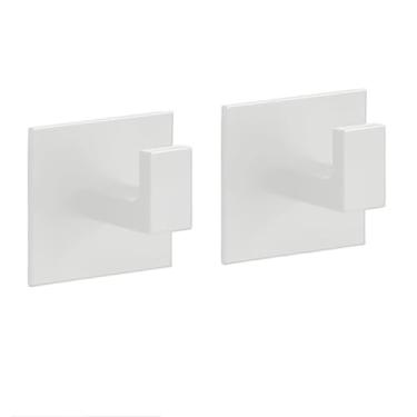 Imagem de NevStp Ganchos de parede autoadesivos pretos para pendurar chaves cabide porta roupão gancho cabide toalha suporte acessórios de banheiro, L1001 branco 2 peças