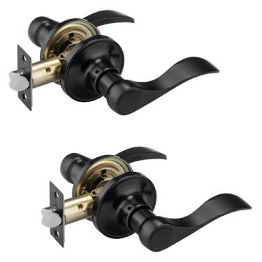 Imagem de Maçanetas de porta, alavanca de porta de níquel escovado, fechadura de porta interior sem chave (passagem [sem bloqueio para corredor])