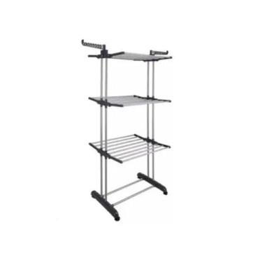 Imagem de Varal De Roupas C/ Rodas 4 Níveis Metal Dobrável 48kg Preto - Genérico