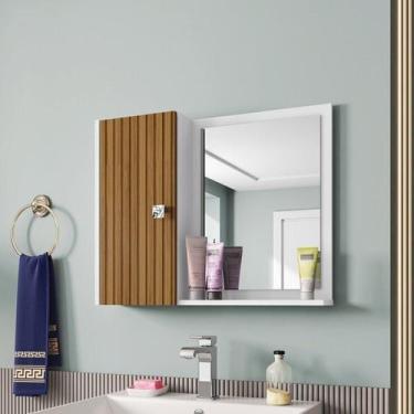 Imagem de Kit com 2 Espelheiras para Banheiro 1 Porta 2 Prateleiras Gênova Branc