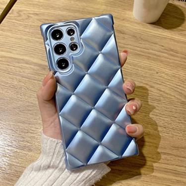 Imagem de Capa de telefone de silicone macio treliça de diamante de luxo para Samsung S22 Ultra S21 Plus Proteção de Lente Square Airbag Capa à Prova de Choque, Azul, Para S22 Ultra