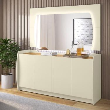 Imagem de Buffet 4 Portas e Painel com Espelho LED Sublime Gelius Móveis Off White/Marromle