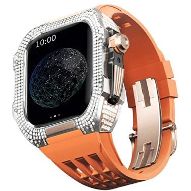 Imagem de KANUZ Kit de modificação de relógio, kit de pulseira de relógio de luxo para Apple Watch 8 Ultra 45mm luxo viton pulseira estojo de titânio para Iwatch 7 8 45mm modificação de atualização (cor: laranja 6, tamanho: 45MM)