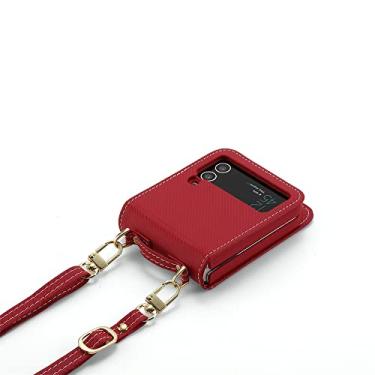 Imagem de Capa de couro para Samsung Galaxy Z Flip 4 Flip4 5G Carteira Protetora Compartimento para Cartão Transversal Estojo para Celular, vermelho, para Galaxy Z Flip4 5G
