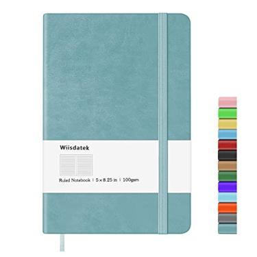 Imagem de Wiisdatek Caderno pautado – Caderno pautado com papel grosso premium de 100 g/m2, bolso interno fino, caderno de capa dura para escrever diário, 12,7 cm × 22,5 cm (azul-claro)