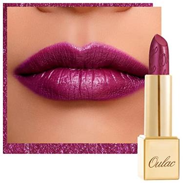 Imagem de Oulac Batom roxo para mulheres com brilho metálico 3D fórmula hidratante leve, cor labial de alto impacto, beleza vegana, maquiagem labial de cobertura total, presentes de Natal para mulheres, ameixa