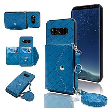 Imagem de Capa carteira compatível com Samsung Galaxy S8 Plus com alça de ombro transversal e suporte de couro para cartão de crédito para Glaxay S8plus S 8 8plus 8S Edge S8+ SM-G955U meninas azul