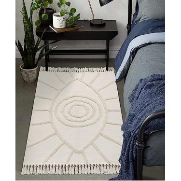 Imagem de Uphome Boho Area Rug 9,5 x 1,5 m lavável olho turco tufado tapete de quarto com borlas tapete de entrada de algodão macio tapete de entrada moderno minimalista bege para casa, sala de estar, cozinha