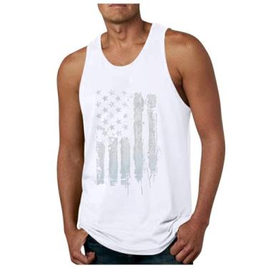 Imagem de Camiseta regata masculina 4th of July Bandeira Americana sem mangas Dia da Independência Quarto Memorial Patriótico Roupas, Branco, 3G
