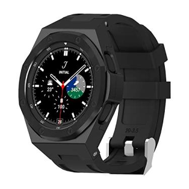 Imagem de DGYSG Capa luxuosa projetada para Samsung Galaxy Watch 4 Classic 46 mm 2021, capa protetora militar robusta de metal com pulseira de silicone tática para homens, preta