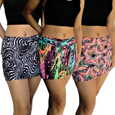 Imagem de Kit 3 Mini Saias Femininas Justas Cós Estampas Sortidas Suplex Pp ao P