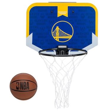 Imagem de Franklin Sports Cesta de basquete NBA Golden State Warriors Mini Over The Door – Mini argola infantil + bola – Brinquedo para fãs da NBA para quarto + escritório – Conjunto sobre a porta