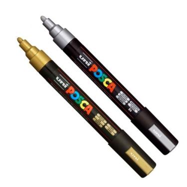 Imagem de Kit 2 Posca PC-5M PRATA e OURO Traço: 1.8-2.5mm Uniball - Uni-ball