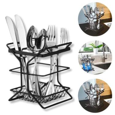 Imagem de Suporte Porta Talheres Escorredor Com Divisórias Preto Fosco - ARTHI