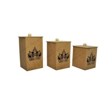 Imagem de Jogo 3 Potes Bebê Coroa Real Mdf Madeira Cru - Atacadão do Artesanato 