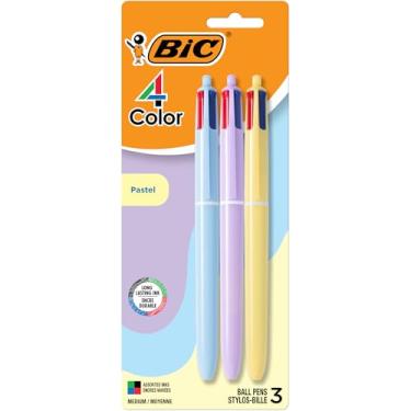Imagem de BIC Caneta esferográfica pastel de 4 cores com ponta lisa de 1,0 mm e design retrátil, 3 unidades de tinta sortida