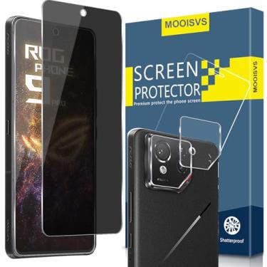Imagem de MOOISVS [Pacote com 2 + 2 para Asus Rog Phone 9 Pro Privacy Protetor de Tela de Vidro Temperado + Protetor de Lente de Câmera, Película de Vidro Temperado Ultra HD, Antiespião, Dureza 9H,