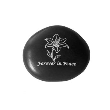 Imagem de Pedra memorial - em memória amorosa seixo preto natural para sepulturas, decoração memorial presentes de simpatia para a perda de um ente querido (lírio)