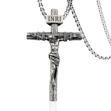 Imagem de ZENLUNANO Colar de cruz crucifixo para homens e mulheres com pingente de Jesus requintado banhado a ouro 18K e corrente dupla ajustável 40-76 cm, 0 Inch=No Chains, Banhado a ouro, Sem Pedra Preciosa