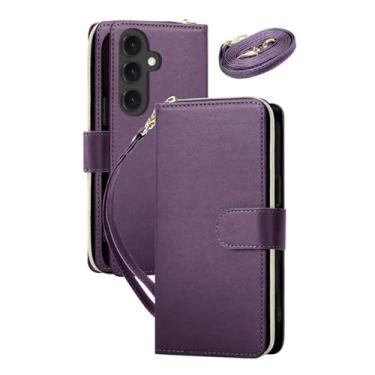 Imagem de HJZSZX Para Samsung A23 (4G 5G) Capa de couro com zíper e carteira para celular, tiracolo, capa flip (para Samsung A23 (4G 5G)/roxo escuro)