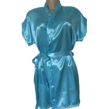 Imagem de Robe de Cetim - Manga curta - Noiva - Madrinhas - Azul Tiffany GG - Ti